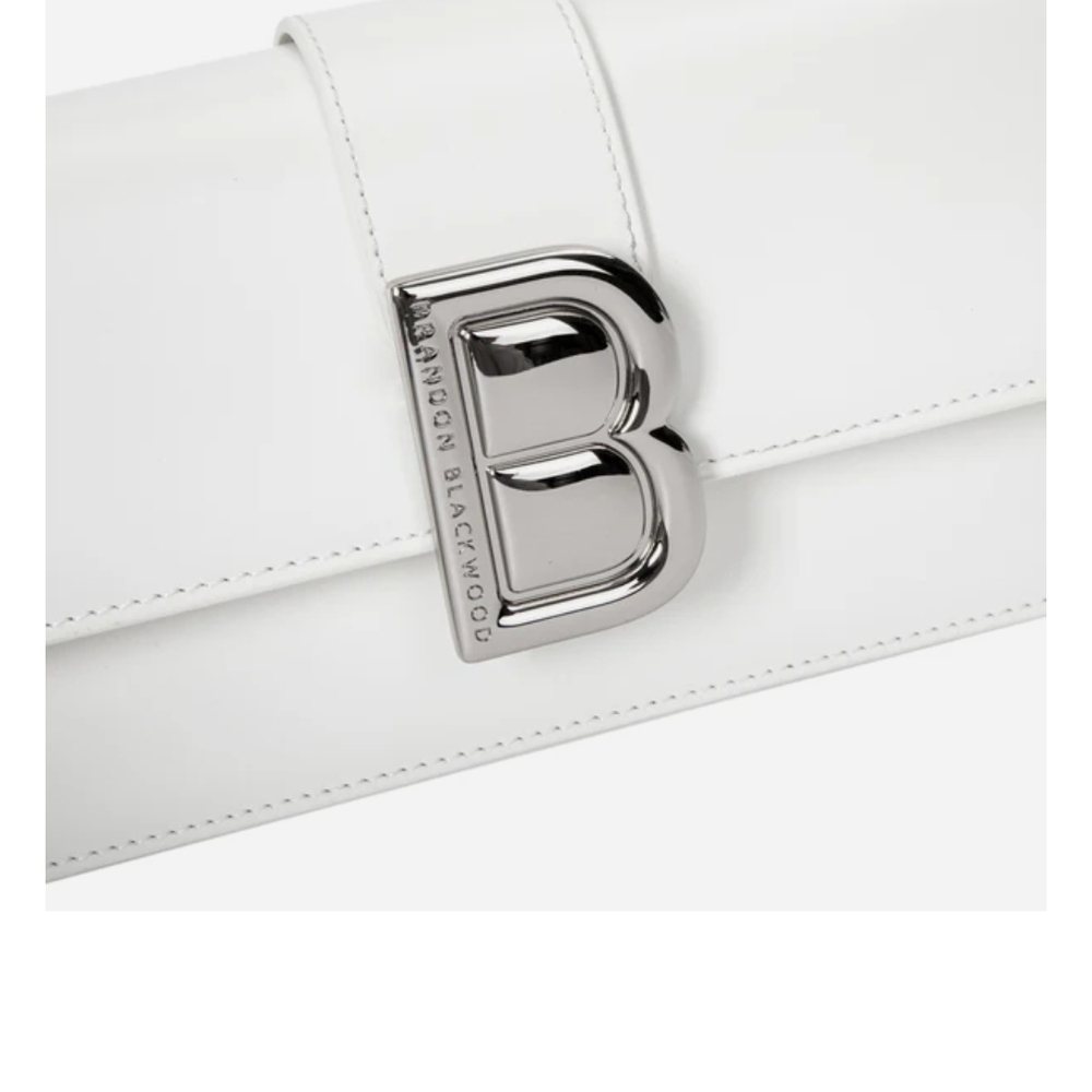 BRANDON BLACKWOOD Medium Nia White Hard Leather Shoulder Bag w/ Silver Hardware - Picture 3 of 11